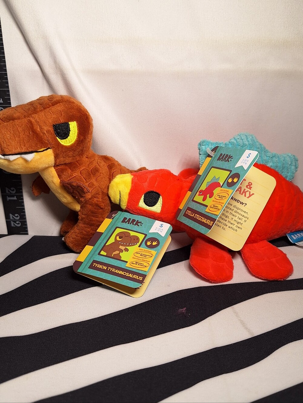NWT Bark Tyron Tyrannosaurus And Stella Stegosaurus Dog Toys, 2 Pack, S